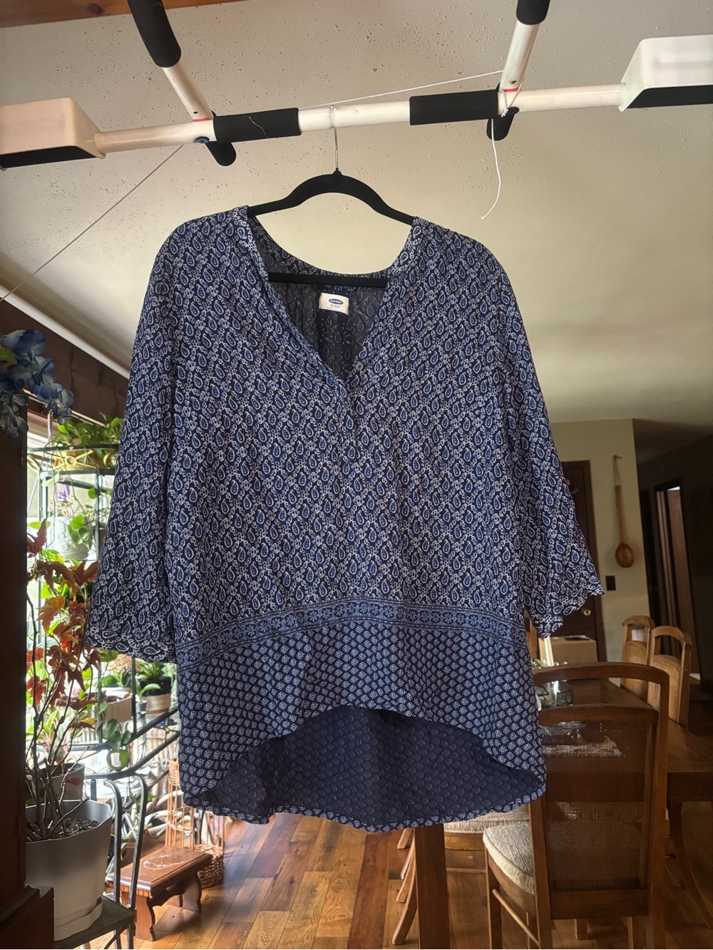Old Navy Women’s Boho Navy Printed Blouse 3/4 Sleeve Size Large